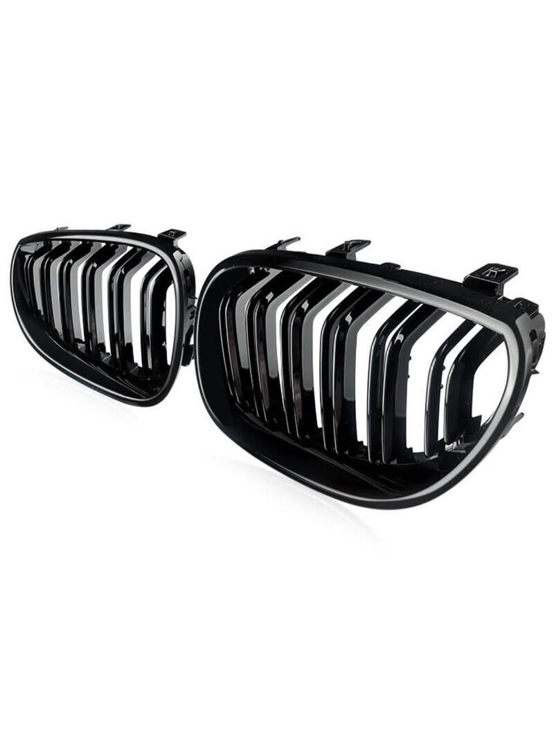 بي إم دبليو شبكة سيارة أمامية كلوية سوداء لامعة متوافقة مع بي إم دبليو الفئة الخامسة E60/E61 (2003-2010) | تناسب 528i 535i M5 | تصميم شرائح مزدوجة | مجموعة من قطعتين | تركيب مباشر - Image 1